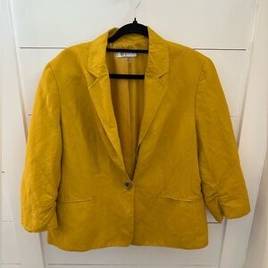 KASPER 18 Yellow woman linen blend hook ruched sleeve career business blazer